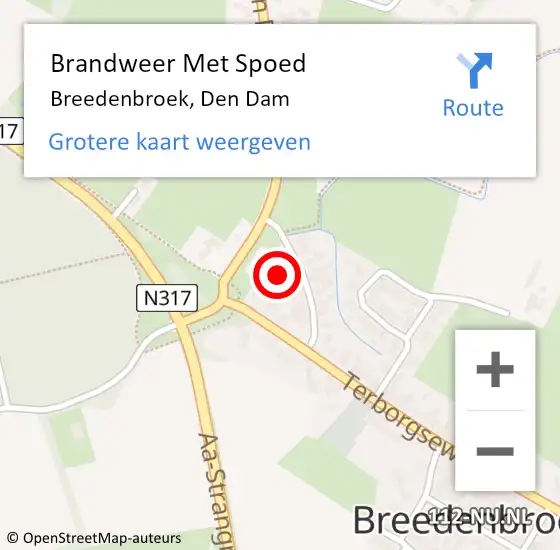 Locatie op kaart van de 112 melding: Brandweer Met Spoed Naar Breedenbroek, Den Dam op 3 januari 2018 11:44