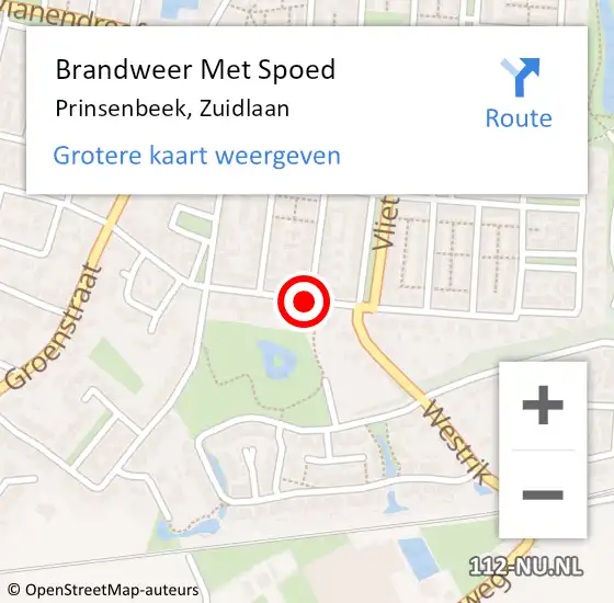 Locatie op kaart van de 112 melding: Brandweer Met Spoed Naar Prinsenbeek, Zuidlaan op 3 januari 2018 13:28