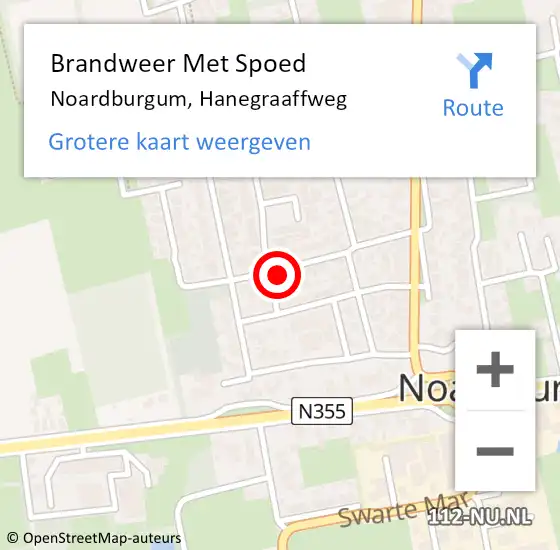 Locatie op kaart van de 112 melding: Brandweer Met Spoed Naar Noardburgum, Hanegraaffweg op 3 januari 2018 14:10