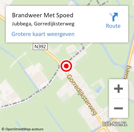 Locatie op kaart van de 112 melding: Brandweer Met Spoed Naar Jubbega, Gorredijksterweg op 3 januari 2018 14:54