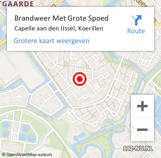 Locatie op kaart van de 112 melding: Brandweer Met Grote Spoed Naar Capelle aan den IJssel, Koerillen op 4 januari 2018 01:55