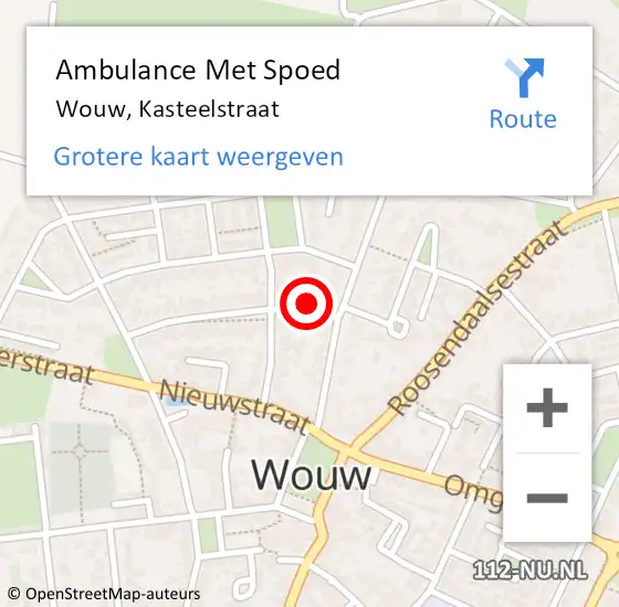 Locatie op kaart van de 112 melding: Ambulance Met Spoed Naar Wouw, Kasteelstraat op 4 januari 2018 04:53