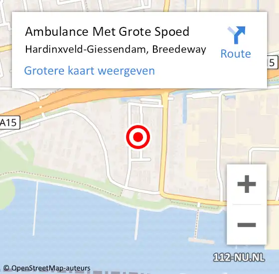 Locatie op kaart van de 112 melding: Ambulance Met Grote Spoed Naar Hardinxveld-Giessendam, Breedeway op 4 januari 2018 12:07