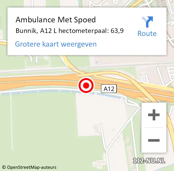 Locatie op kaart van de 112 melding: Ambulance Met Spoed Naar Bunnik, A12 L op 4 januari 2018 12:27