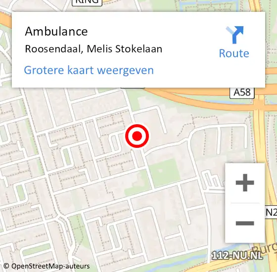 Locatie op kaart van de 112 melding: Ambulance Roosendaal, Melis Stokelaan op 4 januari 2018 14:09