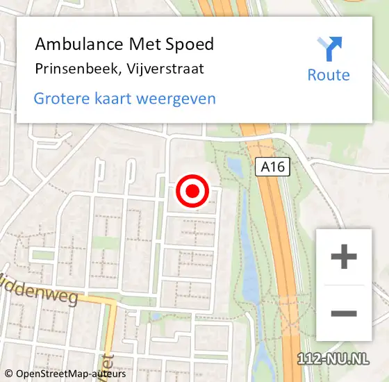 Locatie op kaart van de 112 melding: Ambulance Met Spoed Naar Prinsenbeek, Vijverstraat op 4 januari 2018 21:51