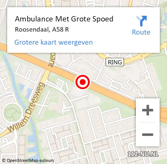 Locatie op kaart van de 112 melding: Ambulance Met Grote Spoed Naar Roosendaal, A58 R op 5 januari 2018 03:20