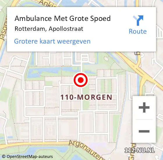 Locatie op kaart van de 112 melding: Ambulance Met Grote Spoed Naar Rotterdam, Apollostraat op 5 januari 2018 05:49
