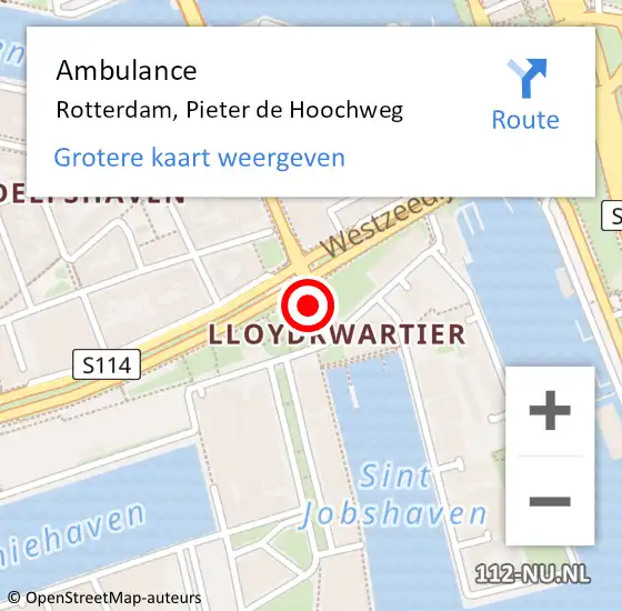 Locatie op kaart van de 112 melding: Ambulance Rotterdam, Pieter de Hoochweg op 5 januari 2018 09:16