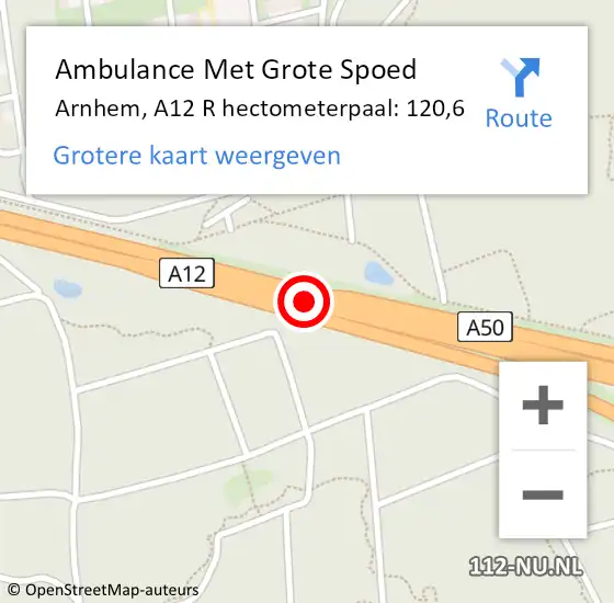 Locatie op kaart van de 112 melding: Ambulance Met Grote Spoed Naar Arnhem, A12 R hectometerpaal: 125,0 op 5 januari 2018 15:22