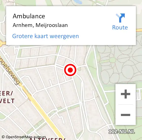 Locatie op kaart van de 112 melding: Ambulance Arnhem, Meijrooslaan op 5 januari 2018 16:26