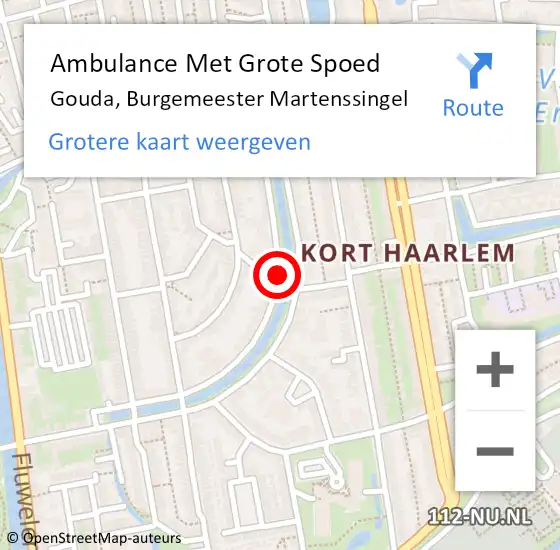 Locatie op kaart van de 112 melding: Ambulance Met Grote Spoed Naar Gouda, Burgemeester Martenssingel op 5 januari 2018 16:48