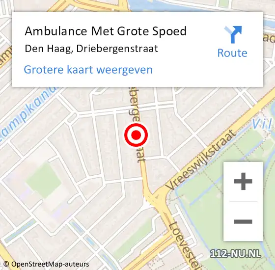 Locatie op kaart van de 112 melding: Ambulance Met Grote Spoed Naar Den Haag, Driebergenstraat op 5 januari 2018 17:49