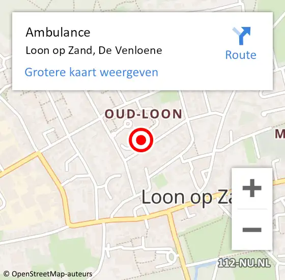 Locatie op kaart van de 112 melding: Ambulance Loon op Zand, De Venloene op 5 januari 2018 23:35