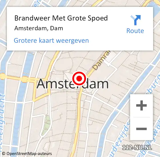 Locatie op kaart van de 112 melding: Brandweer Met Grote Spoed Naar Amsterdam, Dam op 6 januari 2018 02:45