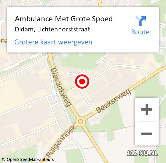 Locatie op kaart van de 112 melding: Ambulance Met Grote Spoed Naar Didam, Lichtenhorststraat op 6 januari 2018 07:02