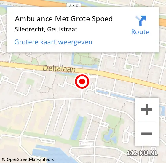 Locatie op kaart van de 112 melding: Ambulance Met Grote Spoed Naar Sliedrecht, Geulstraat op 6 januari 2018 12:27