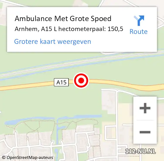 Locatie op kaart van de 112 melding: Ambulance Met Grote Spoed Naar Arnhem, A15 L hectometerpaal: 150,5 op 6 januari 2018 16:51