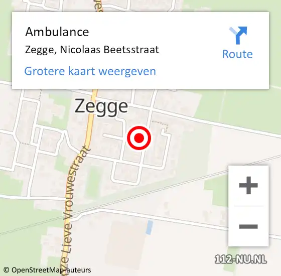 Locatie op kaart van de 112 melding: Ambulance Zegge, Nicolaas Beetsstraat op 6 januari 2018 21:07