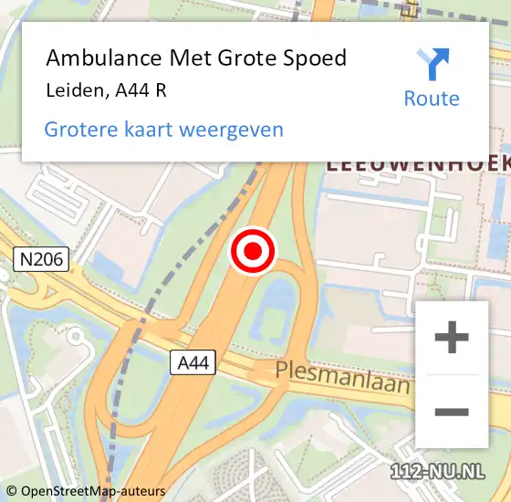 Locatie op kaart van de 112 melding: Ambulance Met Grote Spoed Naar Leiden, A44 R op 6 januari 2018 23:19