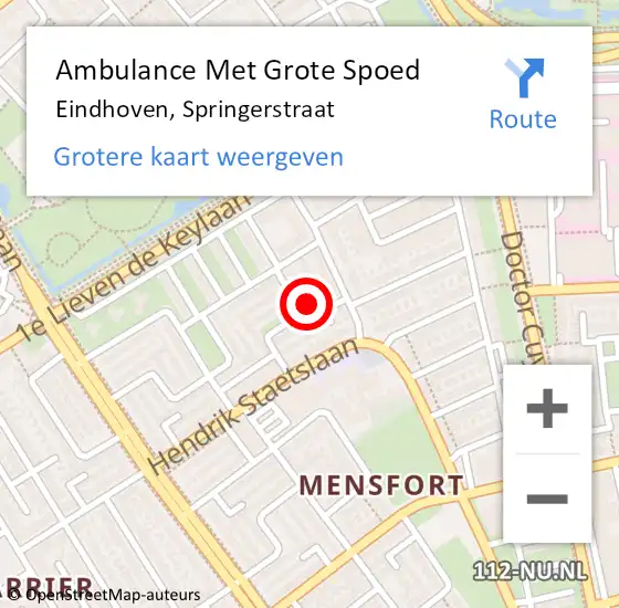 Locatie op kaart van de 112 melding: Ambulance Met Grote Spoed Naar Eindhoven, Springerstraat op 7 januari 2018 00:12