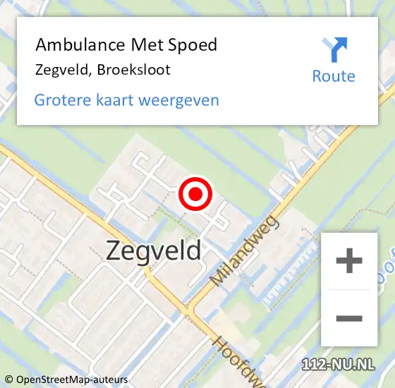 Locatie op kaart van de 112 melding: Ambulance Met Spoed Naar Zegveld, Broeksloot op 7 januari 2018 09:18
