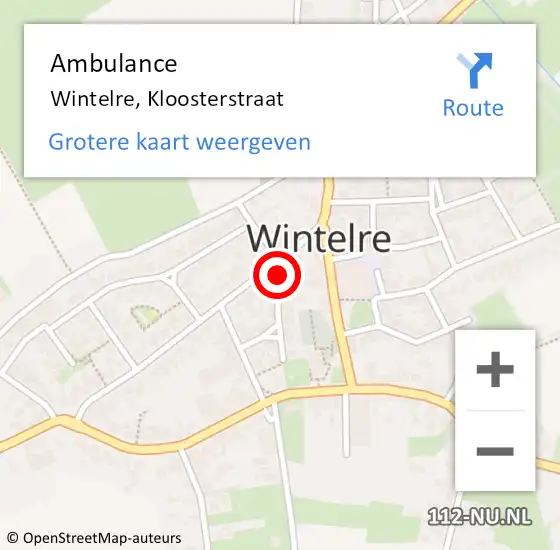Locatie op kaart van de 112 melding: Ambulance Wintelre, Kloosterstraat op 7 januari 2018 20:02