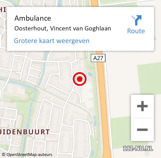 Locatie op kaart van de 112 melding: Ambulance Oosterhout, Vincent van Goghlaan op 7 januari 2018 21:07