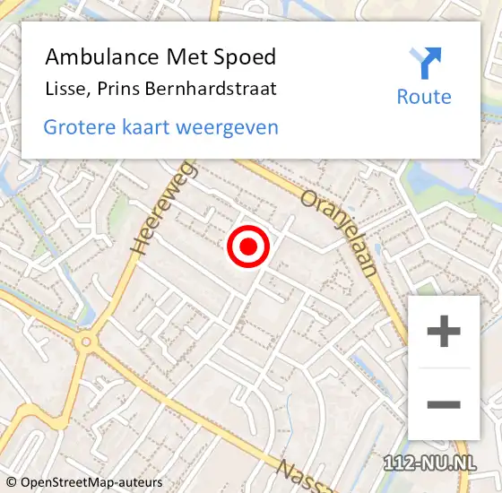 Locatie op kaart van de 112 melding: Ambulance Met Spoed Naar Lisse, Prins Bernhardstraat op 7 januari 2018 23:06