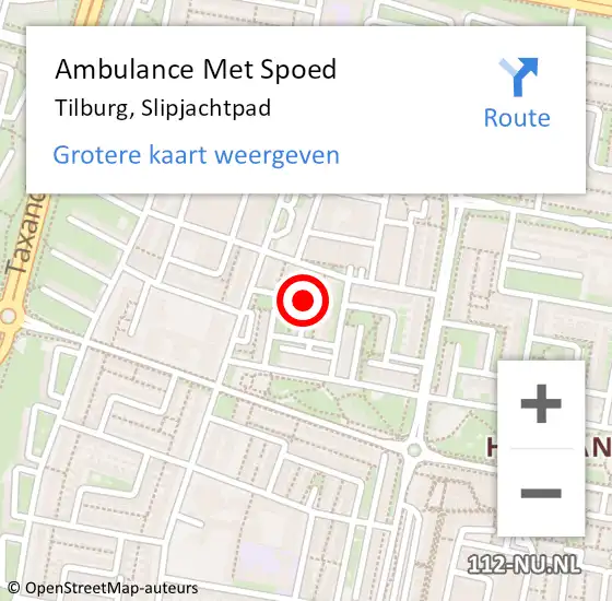 Locatie op kaart van de 112 melding: Ambulance Met Spoed Naar Tilburg, Slipjachtpad op 8 januari 2018 00:31