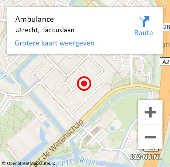 Locatie op kaart van de 112 melding: Ambulance Utrecht, Tacituslaan op 12 februari 2014 13:35