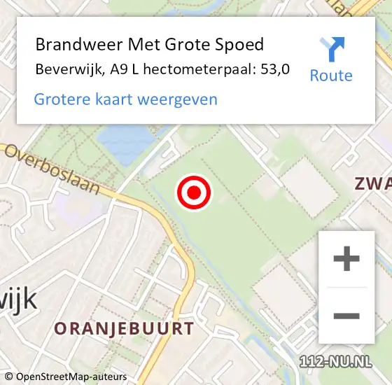 Locatie op kaart van de 112 melding: Brandweer Met Grote Spoed Naar Beverwijk, A9 L hectometerpaal: 53,0 op 8 januari 2018 06:20