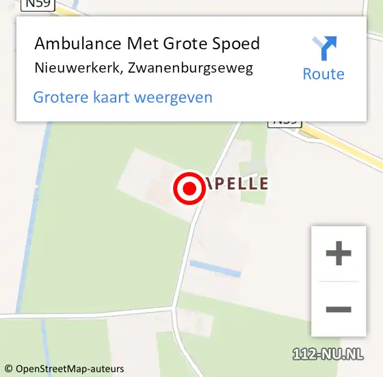 Locatie op kaart van de 112 melding: Ambulance Met Grote Spoed Naar Nieuwerkerk, Zwanenburgseweg op 8 januari 2018 12:10