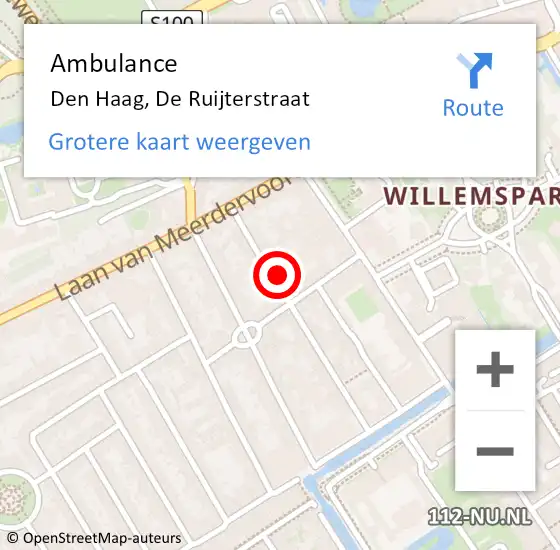 Locatie op kaart van de 112 melding: Ambulance Den Haag, De Ruijterstraat op 8 januari 2018 13:42