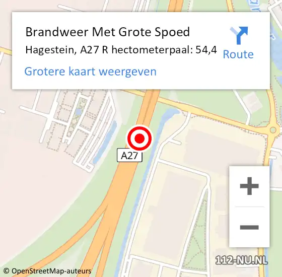 Locatie op kaart van de 112 melding: Brandweer Met Grote Spoed Naar Hagestein, A27 R hectometerpaal: 54,9 op 8 januari 2018 14:03