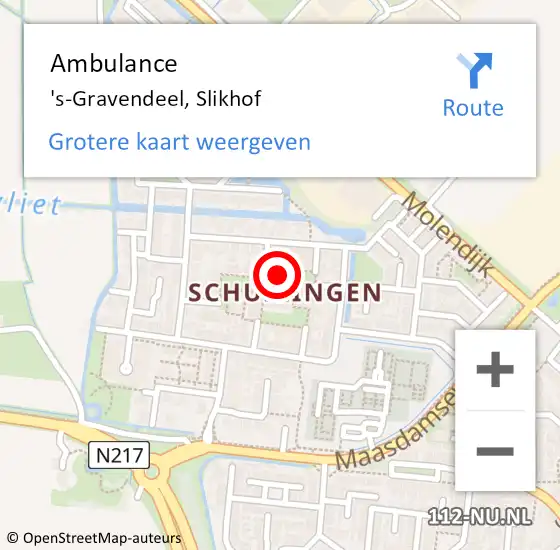 Locatie op kaart van de 112 melding: Ambulance 's-Gravendeel, Slikhof op 8 januari 2018 14:07