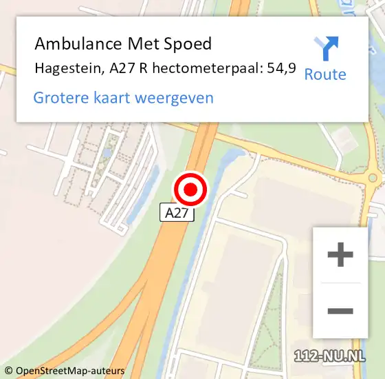Locatie op kaart van de 112 melding: Ambulance Met Spoed Naar Hagestein, A27 R hectometerpaal: 54,9 op 8 januari 2018 14:21