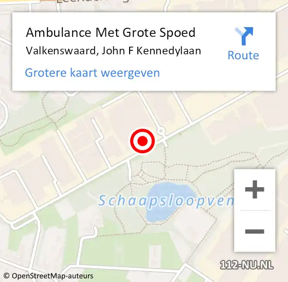 Locatie op kaart van de 112 melding: Ambulance Met Grote Spoed Naar Valkenswaard, John F Kennedylaan op 8 januari 2018 15:24