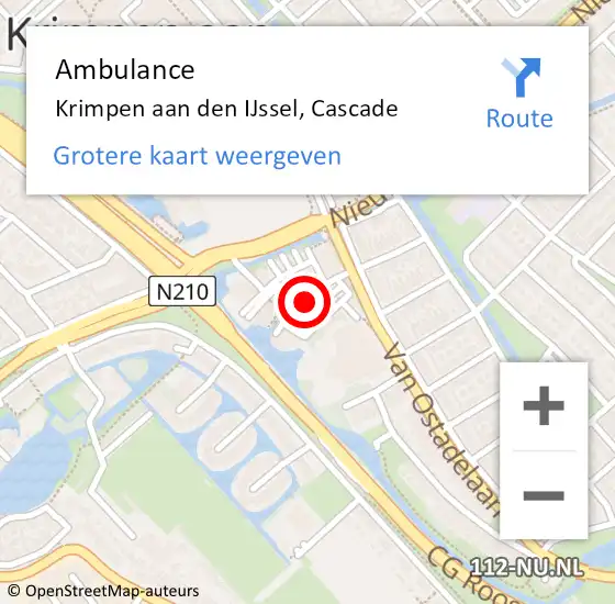 Locatie op kaart van de 112 melding: Ambulance Krimpen aan den IJssel, Cascade op 8 januari 2018 15:55