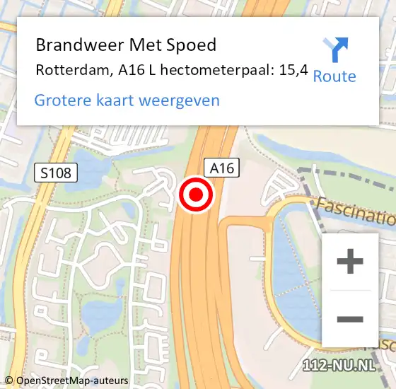 Locatie op kaart van de 112 melding: Brandweer Met Spoed Naar Rotterdam, A16 L hectometerpaal: 15,4 op 9 januari 2018 07:40