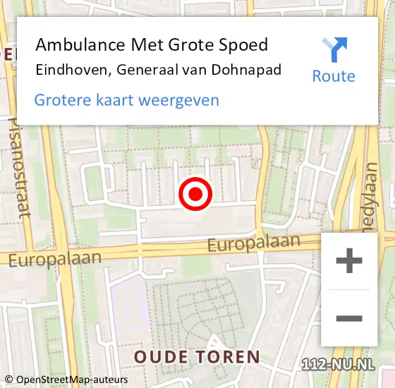 Locatie op kaart van de 112 melding: Ambulance Met Grote Spoed Naar Eindhoven, Generaal van Dohnapad op 9 januari 2018 09:01