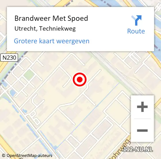 Locatie op kaart van de 112 melding: Brandweer Met Spoed Naar Utrecht, Techniekweg op 9 januari 2018 13:53