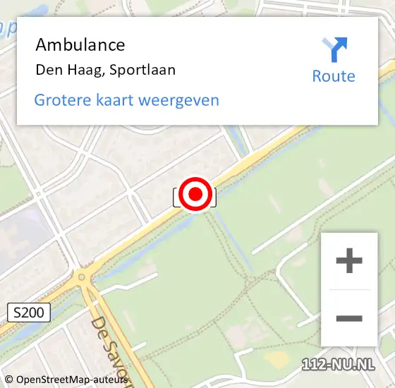 Locatie op kaart van de 112 melding: Ambulance Den Haag, Sportlaan op 9 januari 2018 13:59