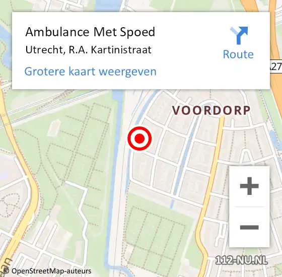 Locatie op kaart van de 112 melding: Ambulance Met Spoed Naar Utrecht, R.A. Kartinistraat op 9 januari 2018 14:06
