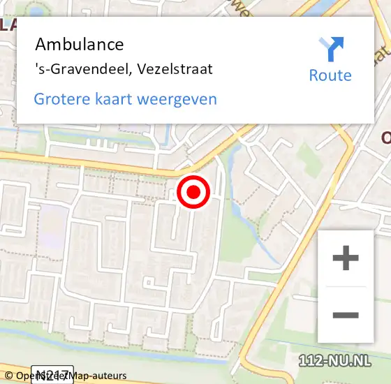 Locatie op kaart van de 112 melding: Ambulance 's-Gravendeel, Vezelstraat op 9 januari 2018 15:28