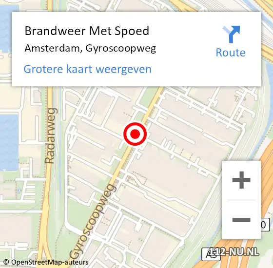 Locatie op kaart van de 112 melding: Brandweer Met Spoed Naar Amsterdam, Gyroscoopweg op 9 januari 2018 16:16