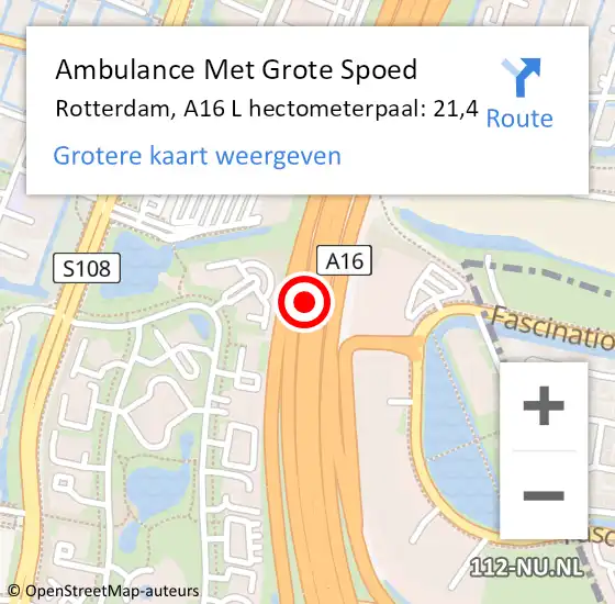 Locatie op kaart van de 112 melding: Ambulance Met Grote Spoed Naar Rotterdam, A16 R hectometerpaal: 22,1 op 9 januari 2018 17:17