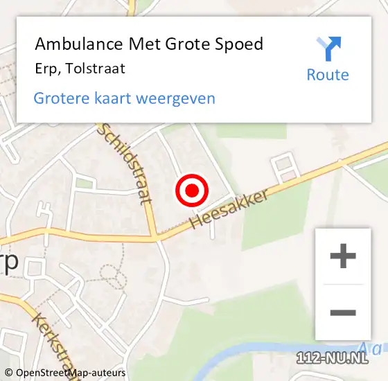 Locatie op kaart van de 112 melding: Ambulance Met Grote Spoed Naar Erp, Tolstraat op 10 januari 2018 07:59