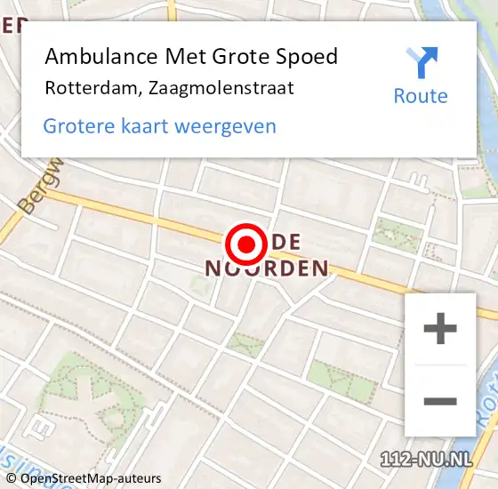 Locatie op kaart van de 112 melding: Ambulance Met Grote Spoed Naar Rotterdam, Zaagmolenstraat op 10 januari 2018 22:43
