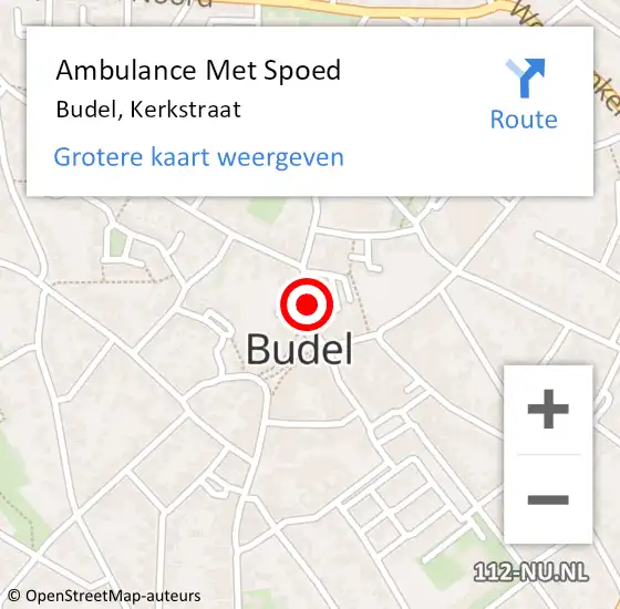 Locatie op kaart van de 112 melding: Ambulance Met Spoed Naar Budel, Kerkstraat op 10 januari 2018 23:11